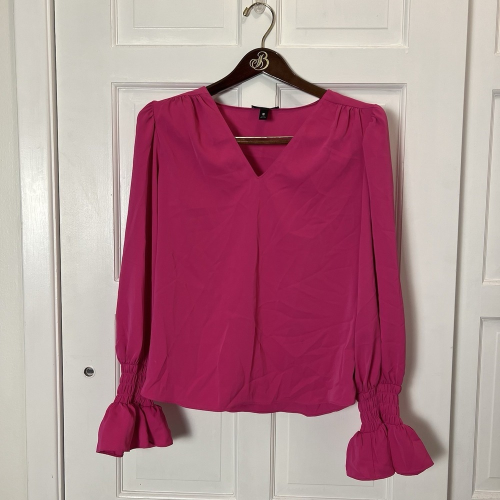 Aqua Womens Ruffled V Neck Blouse Hot Pink Small Bloomingdale's Exclusive‎ NWT